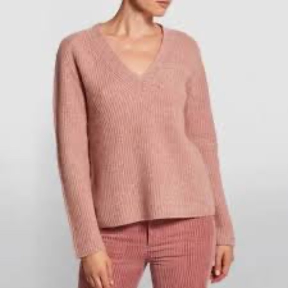 Vince Shaker Cashmere Sweater Rib Knit V Neck Long Sleeve Mauve Pullover Size XS - Picture 1 of 14
